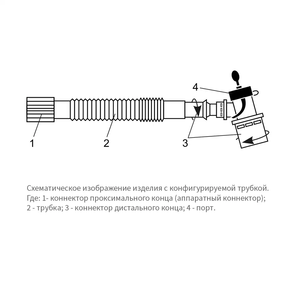 Соединитель MEDEREN конфигурируемый, гибкий угловой с портом luer 22F- 22M/15F для бронхоскопии и санации, стерильный