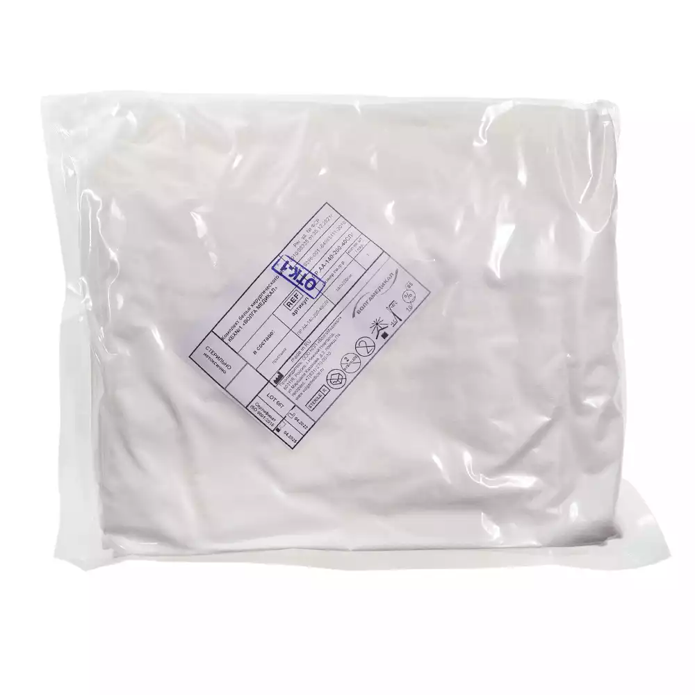 Простыня 140*200см, материал фибрелла 40г/м2, стерильная, белая