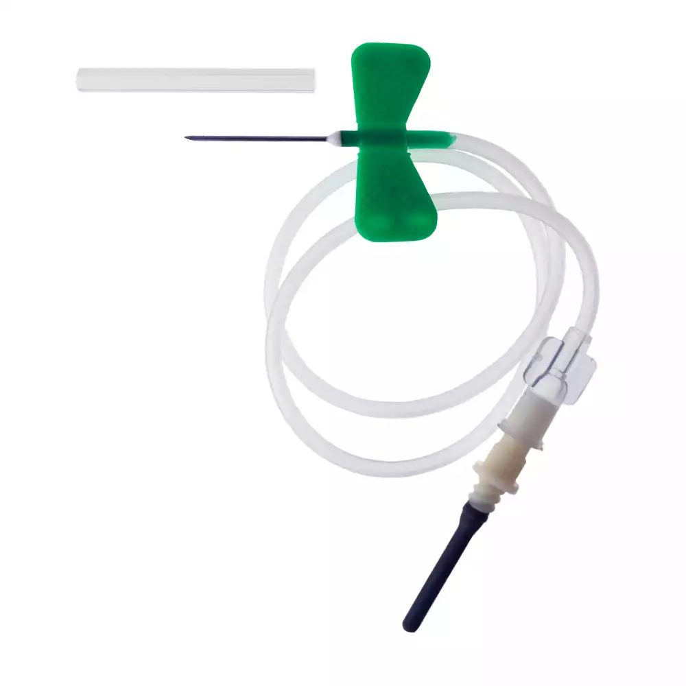 Игла - бабочка с луер-адаптером 21G, диаметр 0,80мм, длина трубки 30 cм, стерильная, зеленая