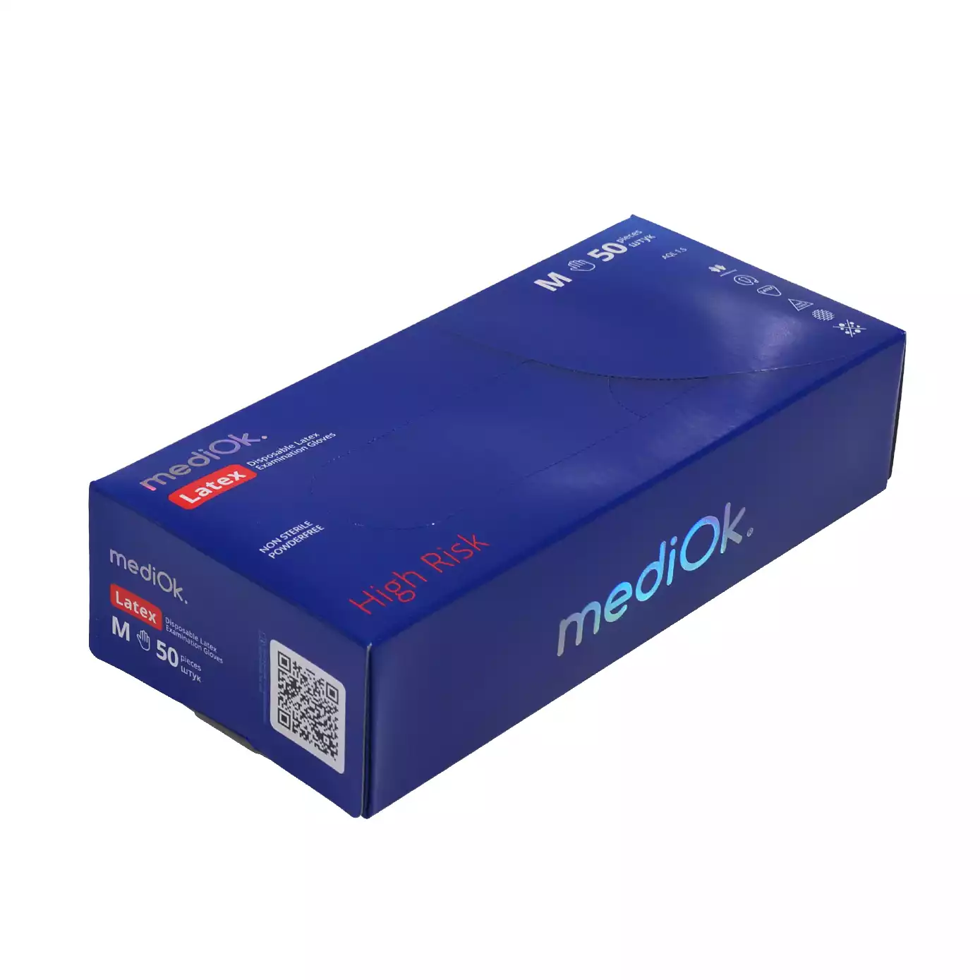 Перчатки MediOk High Risk, размер M, латексные, неопудренные, повышенной прочности, вес 13гр/пара, нестерильные, упаковка 25 пар