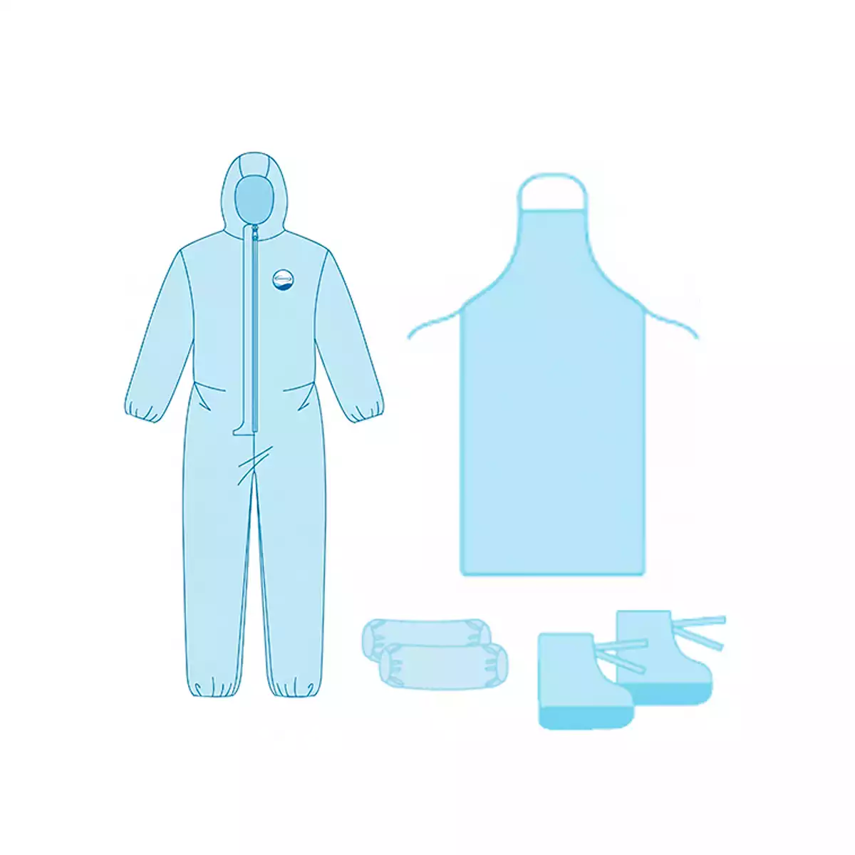 Комплект одежды защитной для врача-инфекциониста № 6, нестерильный , 50-52 р-р (комбинезон-каспер, фартук, нарукавники, бахилы)