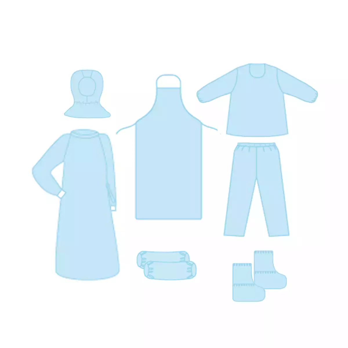 Комплект одежды защитной для врача-инфекциониста № 3, нестерильный , 52-54 р-р (халат, брюки, куртка,бахилы,шапочка, нарукавники , фартук)