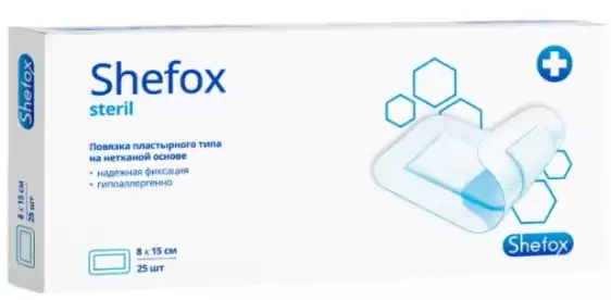 Повязка пластырного типа 8×15 см, 25 шт/упак, Shefox